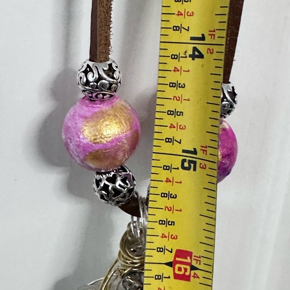 Handmade beach glass pendant embellished wire wrapped and beaded on leather cord - Picture 10 of 16